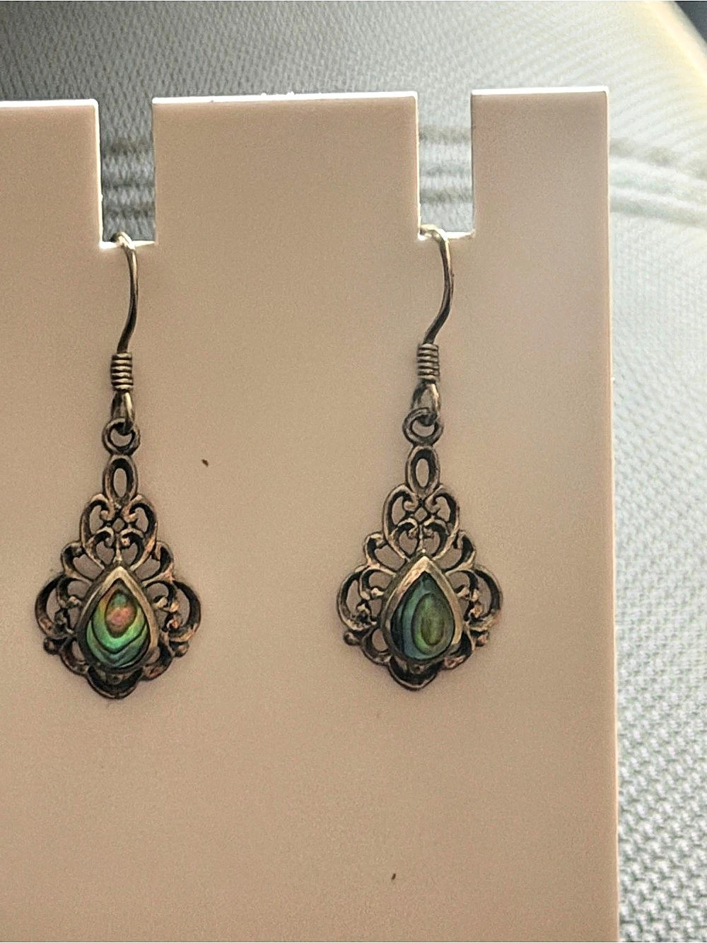 *VINTAGE*   Abalone Earrings Dangle Sterling Silver 925 Ornate #347